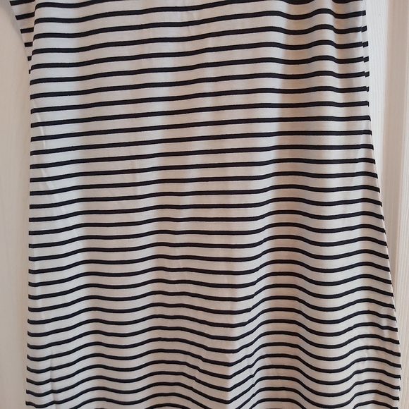 084. Blue Striped Print Lace-up Straps Sleeveless Maxi Dress with Slit  Size L - Picture 7 of 10